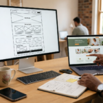 Service page design for small business shown on screens during website planning