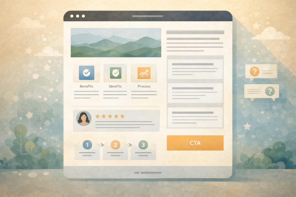 Service page layout illustration for a small business website