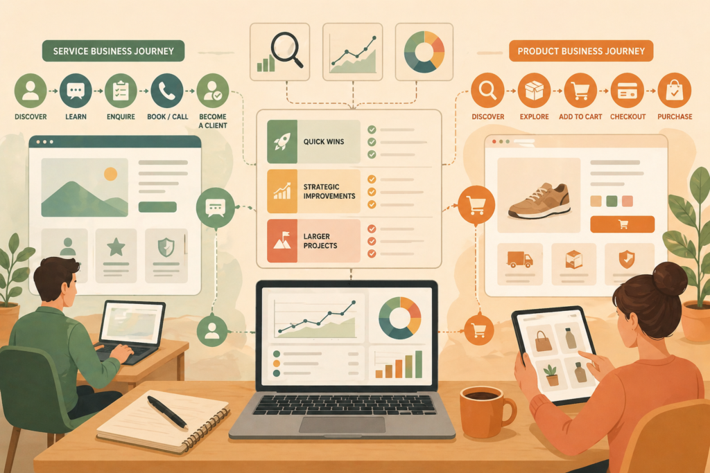 Digital marketing audit for small business covering service and product customer journeys