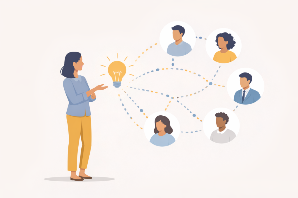 Illustration showing thought leadership content sharing ideas with an audience