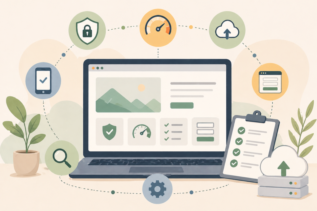 Website health check technical website review illustration
