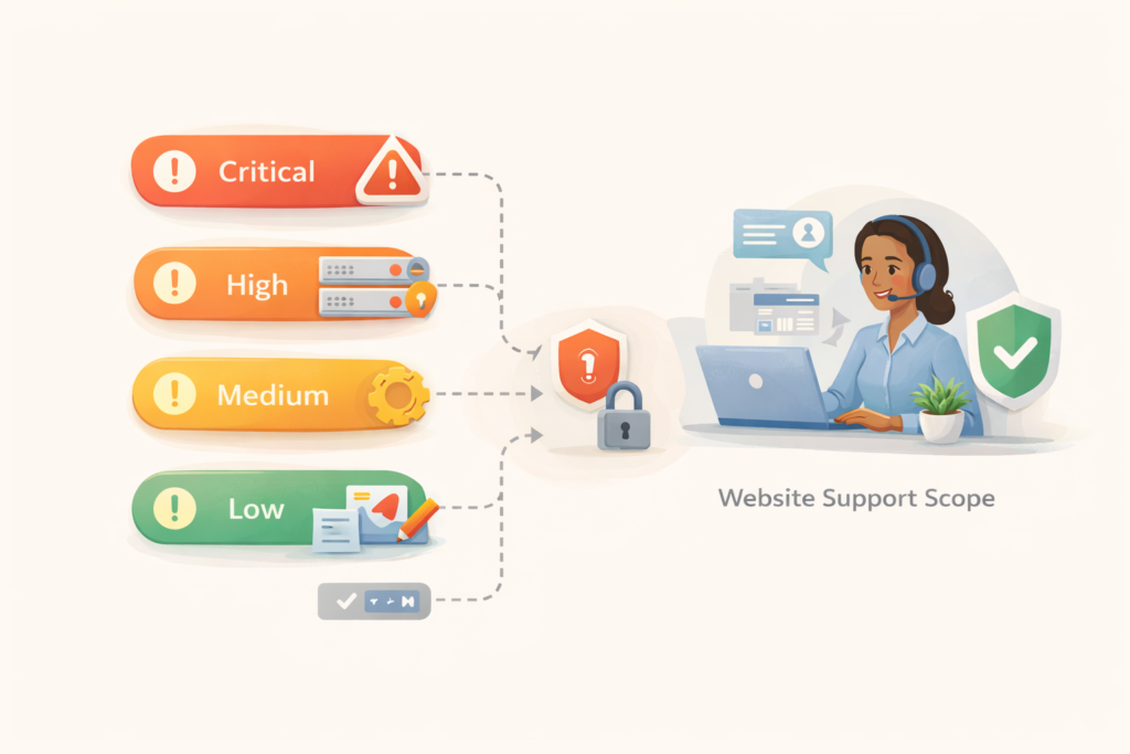 Website maintenance SLA issue severity workflow for small business