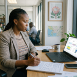 Small business owner planning website redesign ROI on a laptop in Cape Town