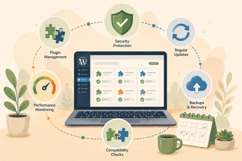 WordPress plugin maintenance workflow for website care