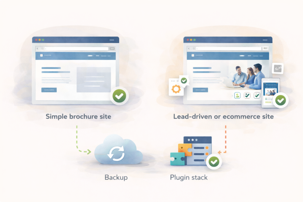 WordPress staging site for small business decision flow illustration
