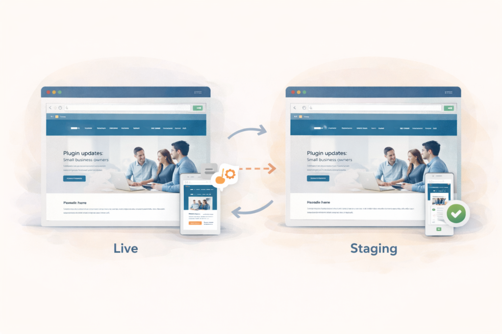 WordPress staging site for small business live and test environment illustration
