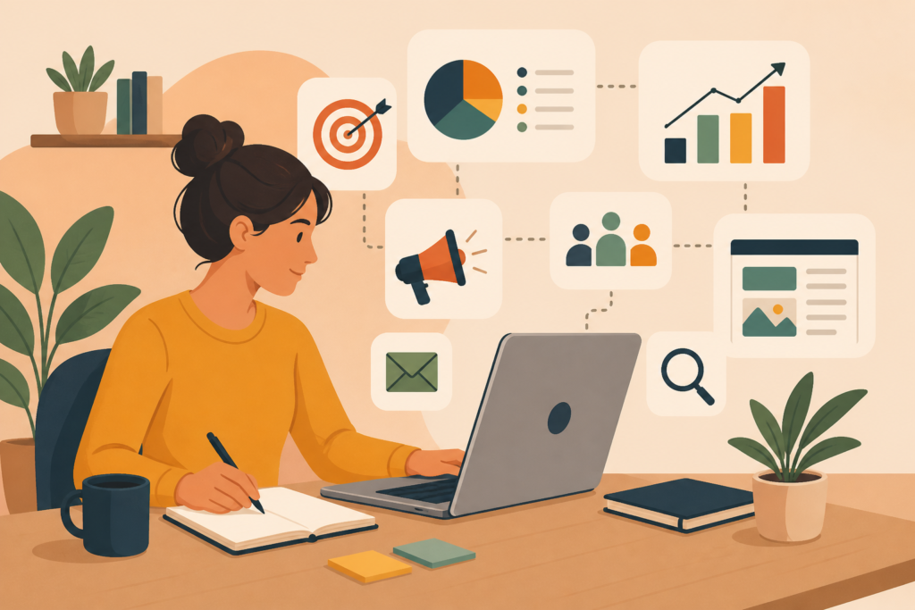 Part-time digital marketing manager coordinating SEO content website and reporting