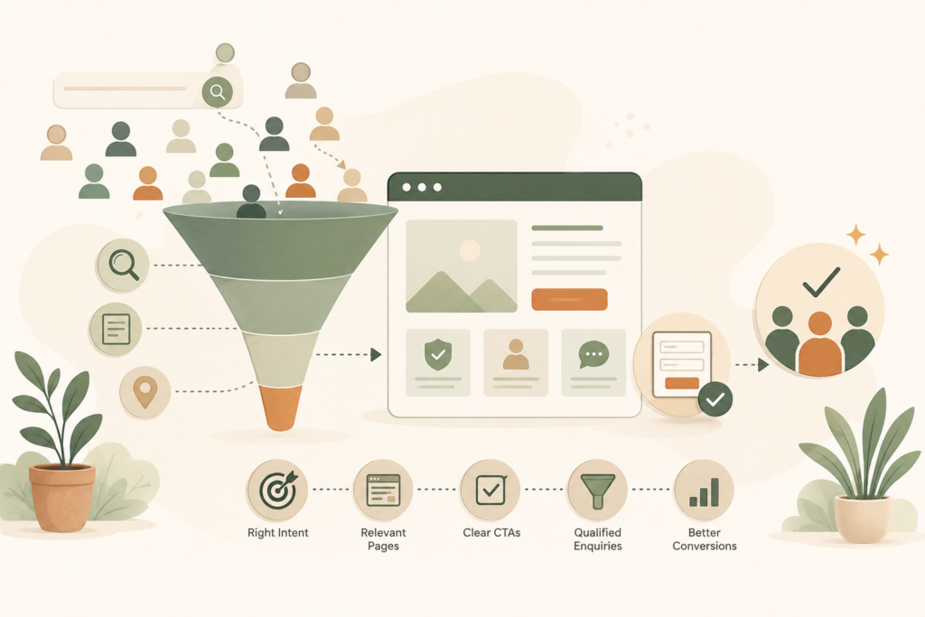 Qualified organic traffic moving through an enquiry funnel