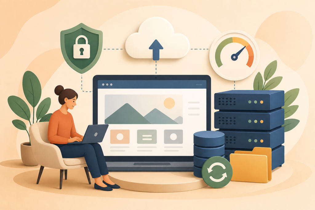 Small business web hosting features including speed security and backups