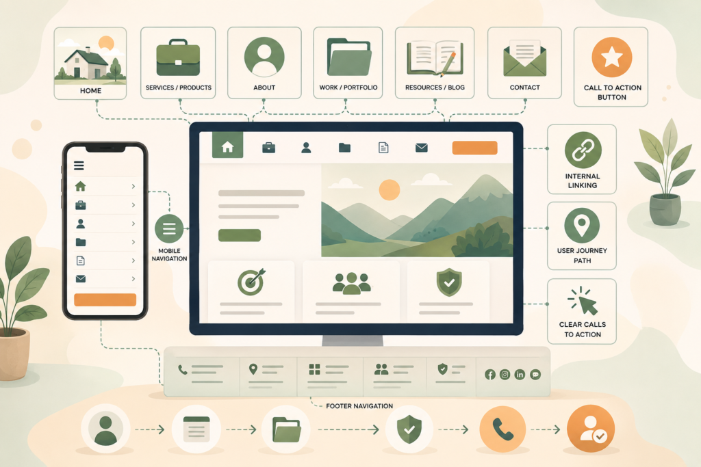 Small business website menu structure with clear navigation paths