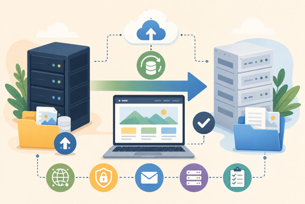 Website hosting migration process with backups DNS SSL and testing