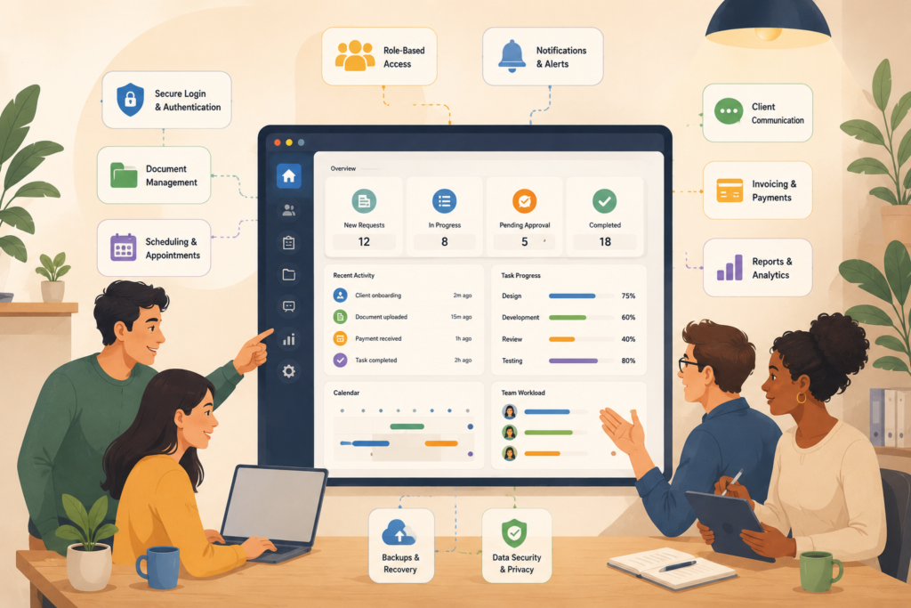 Internal workflow app for a service business with scheduling, approvals, and secure user access
