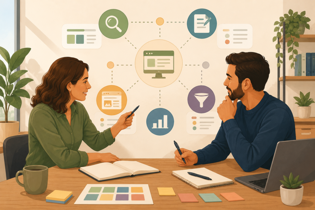 Marketing execution plan connecting website SEO content conversion and reporting