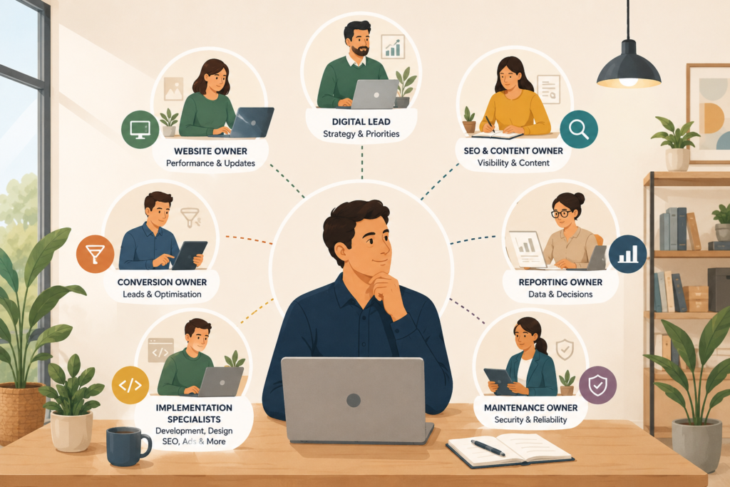 digital team structure for small business showing key digital roles
