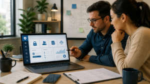 Web app security basics for small businesses showing secure login data protection backups and access control