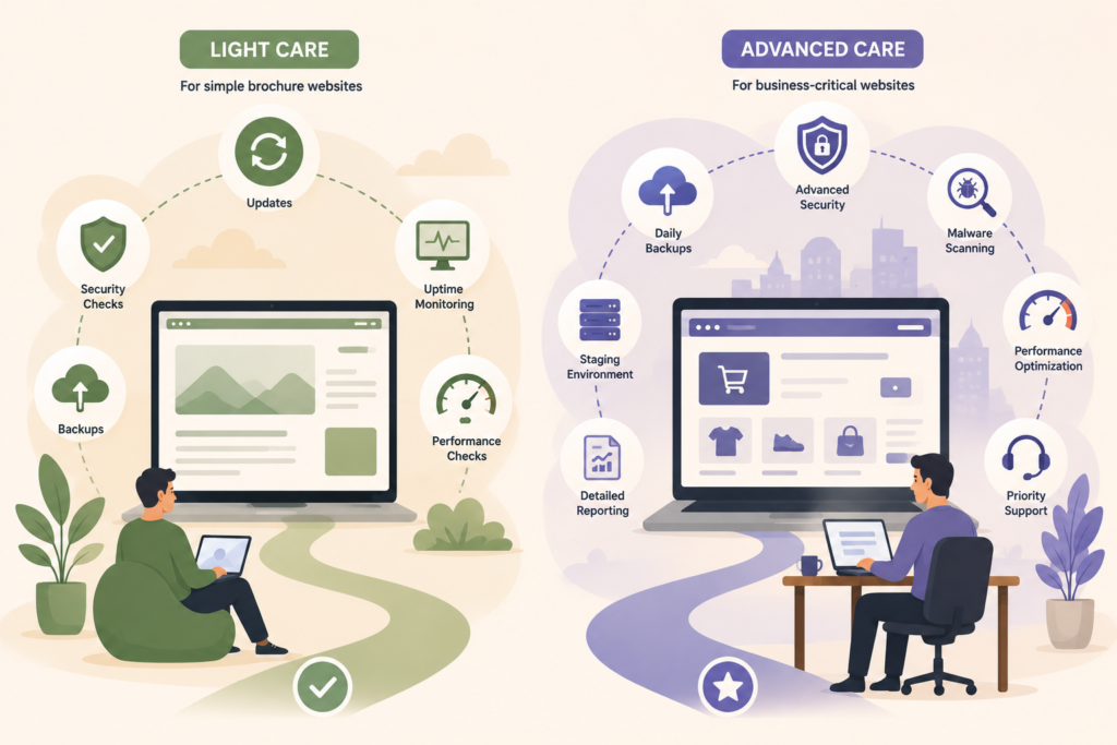 Website maintenance pricing comparison for different small business website needs