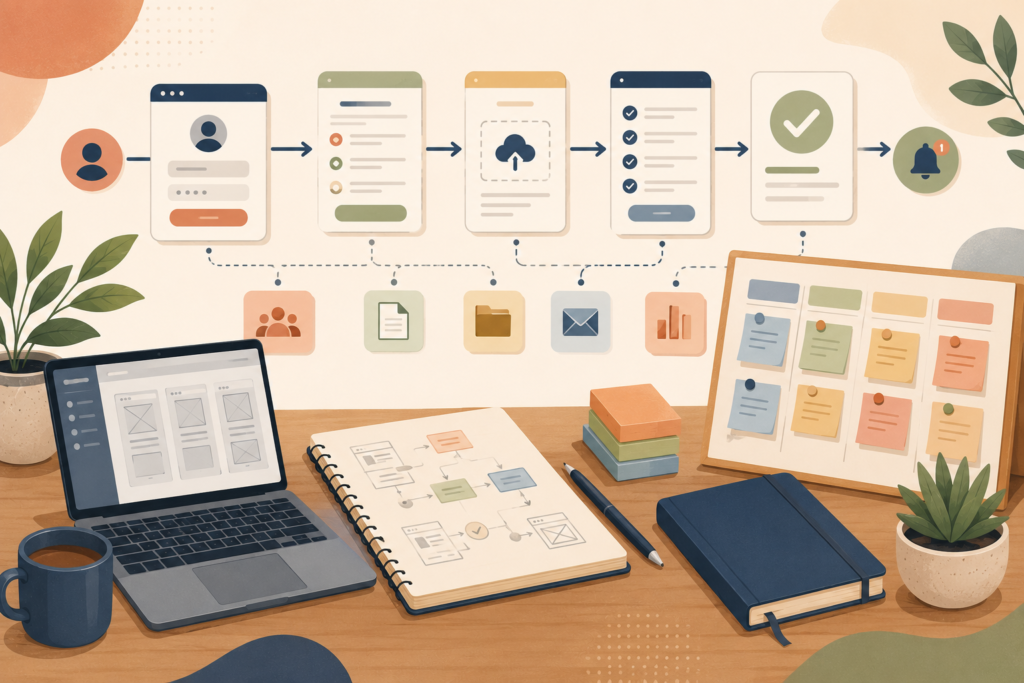 App project requirements mapped as web app user journeys