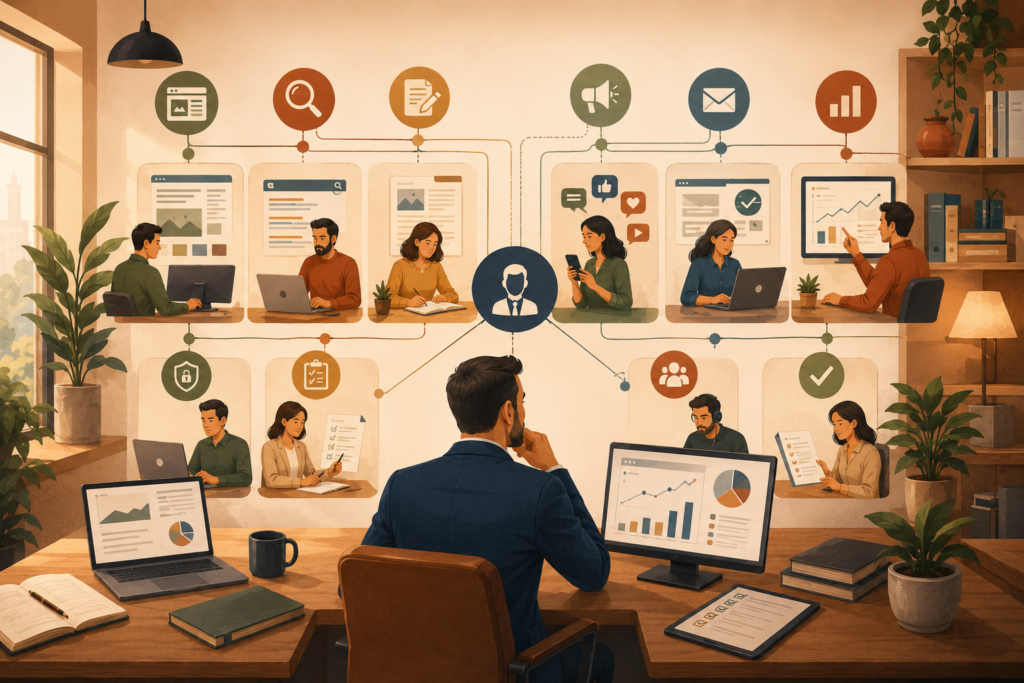 Small business digital marketing ownership and coordination