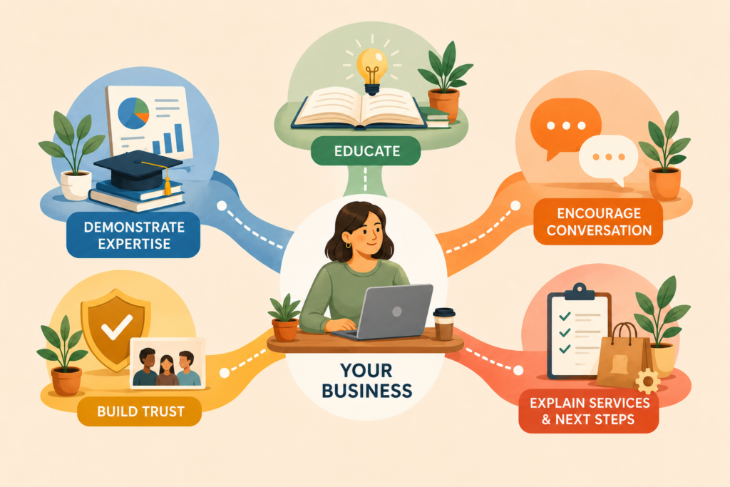 Social media content pillars framework for education, trust, expertise, conversation, and services