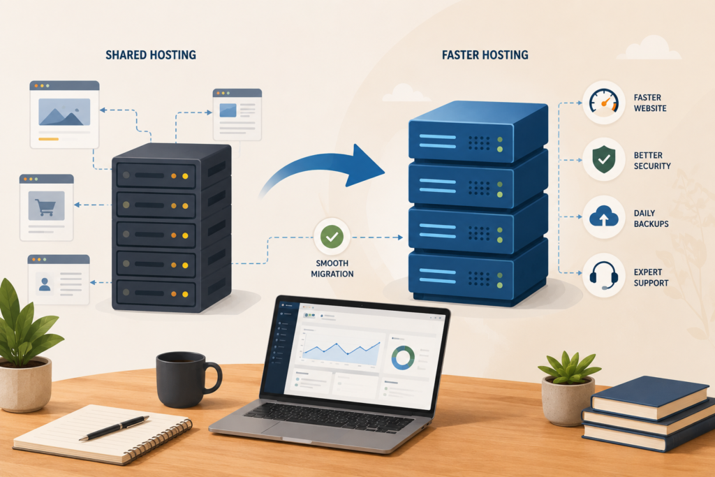 Website hosting upgrade and hosting migration illustration