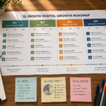 12-month digital growth roadmap organised into four quarterly planning stages
