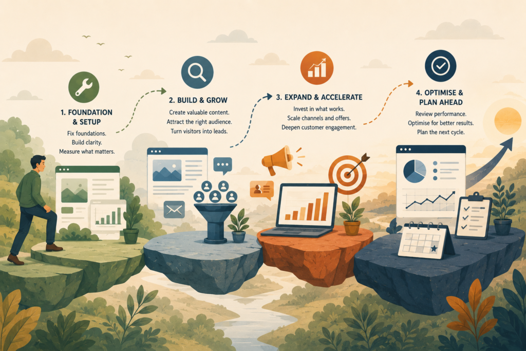 Digital growth plan showing how marketing projects depend on strong foundations