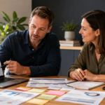 Digital strategy consultant for small business reviewing growth priorities with a business owner