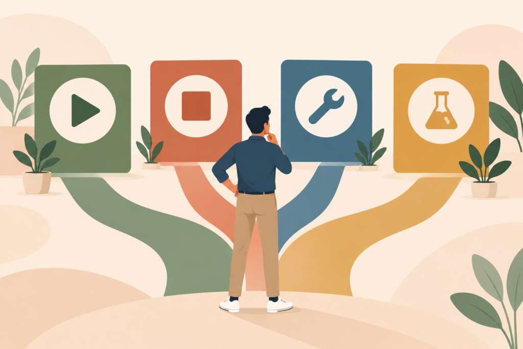 Digital strategy review framework for continuing stopping fixing or testing marketing activity
