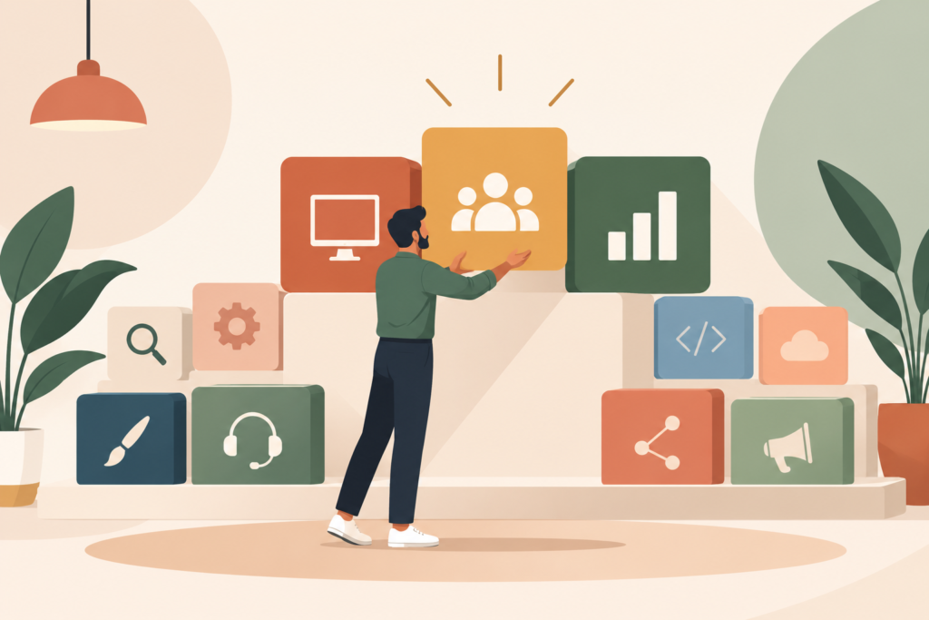 Multi-service marketing strategy showing core growth and supporting services