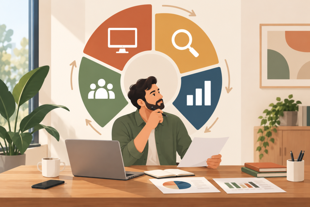 Quarterly marketing review cycle for reassessing digital strategy
